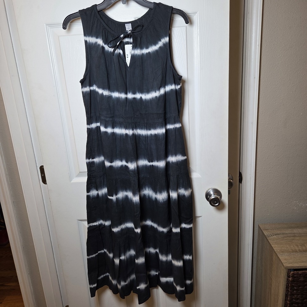 Old Navy sz M tie dye tiered midi dress NWT cotton/viscose casual hippie retro